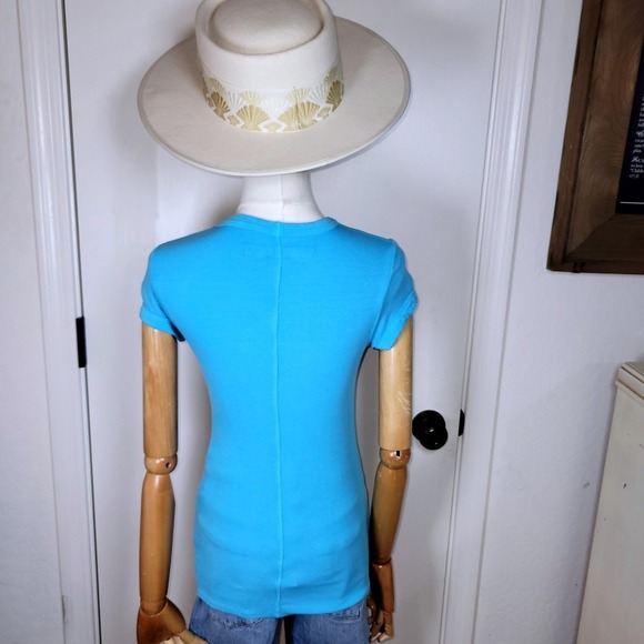 Enza Costa Ribbed Blue Shirt Size Small - Picture 7 of 11